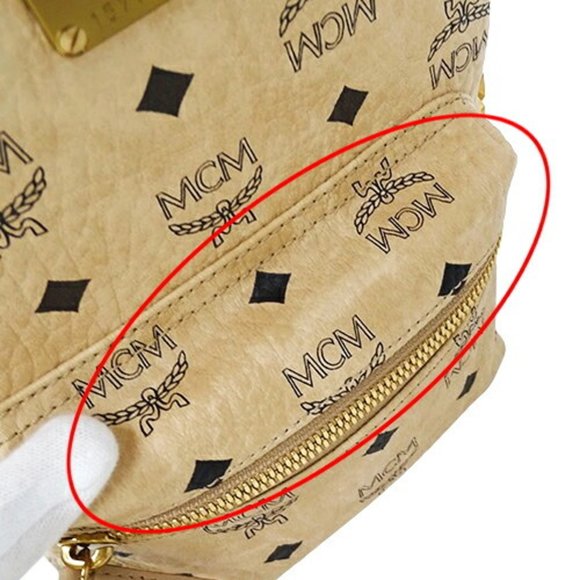 MCM Bag Women's Backpack Visetos Side Studs Coated Canvas Beige - Picture 8 of 10